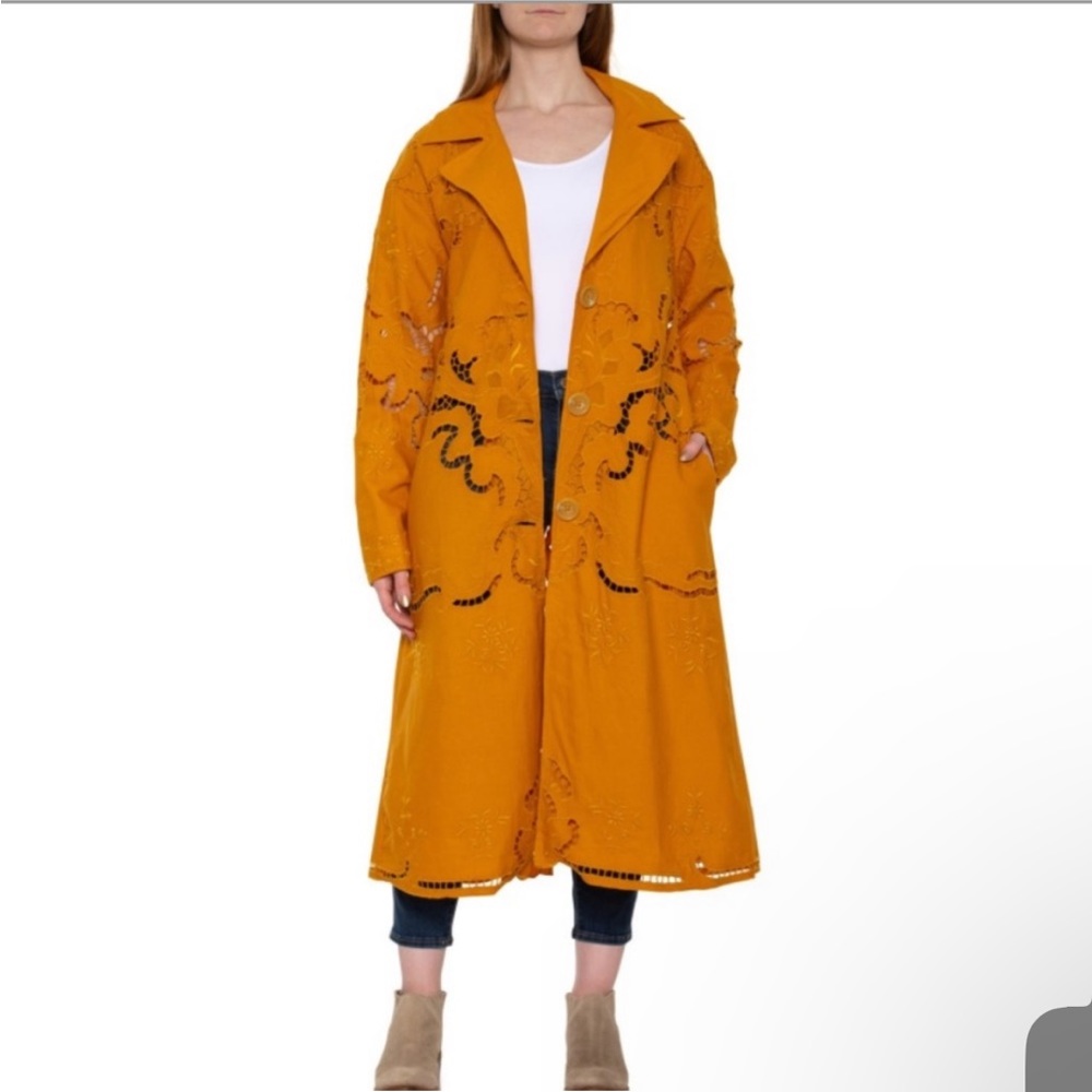 Free People Susanna Eyelet Cotton & Linen orange Coat Sz.L - Picture 4 of 16